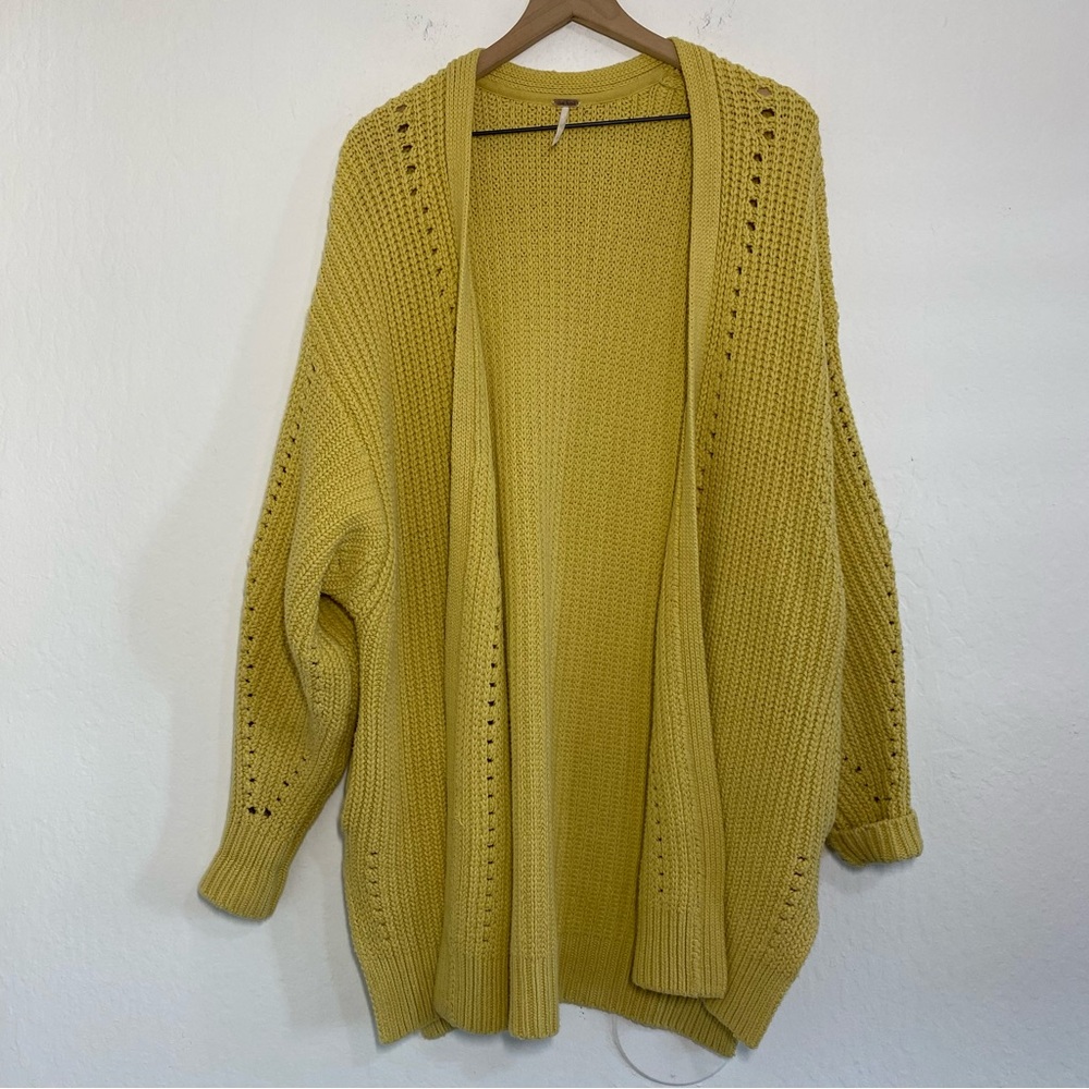 Free People Women’s S Oversized Yellow Cotton Thick knit Open Cardigan Sweater